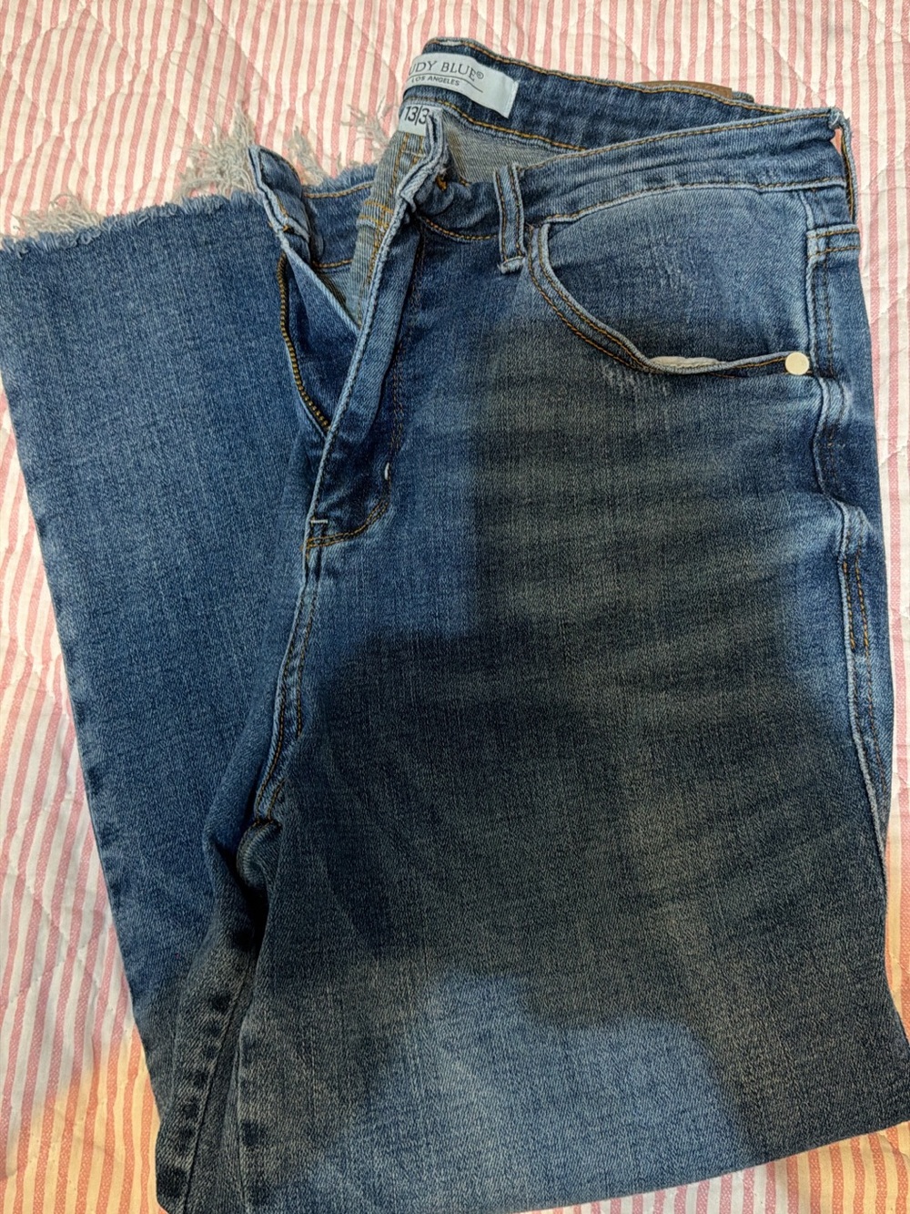 Judy Blue Slim Fit Dark Wash Blue Frayed Hem Jeans